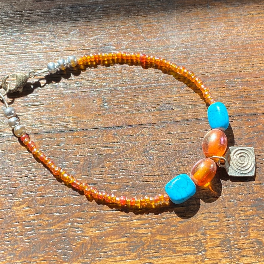 2/$20 Orange & turquoise beaded bracelet w/charm